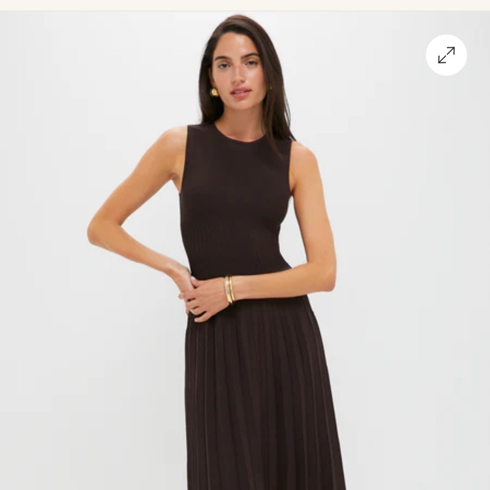 STAUD Elyse Pleated Sleeveless Sweater Midi Dress